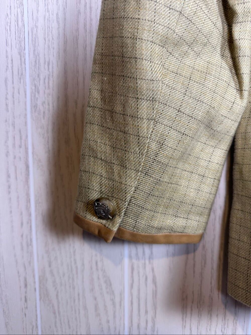 Vintage Ralph Lauren Women’s Blazer 100% Linen Size 8 Petite Tan Beige Plaid - Picture 8 of 8